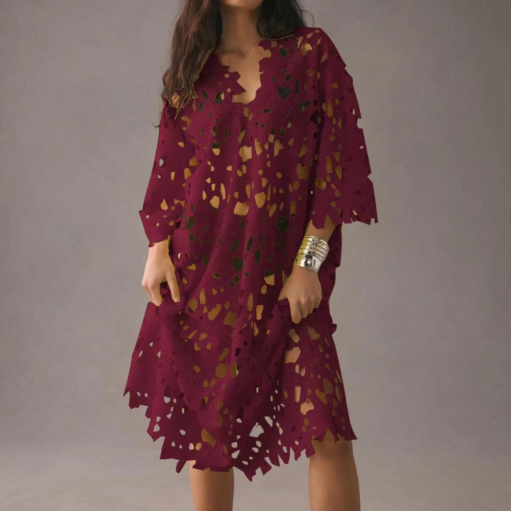 Chic Midi Dress with Embroidered Details - Isla-Bordeaux red-XS-State of Style