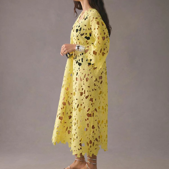 Chic Midi Dress with Embroidered Details - Isla-Yellow-XS-State of Style