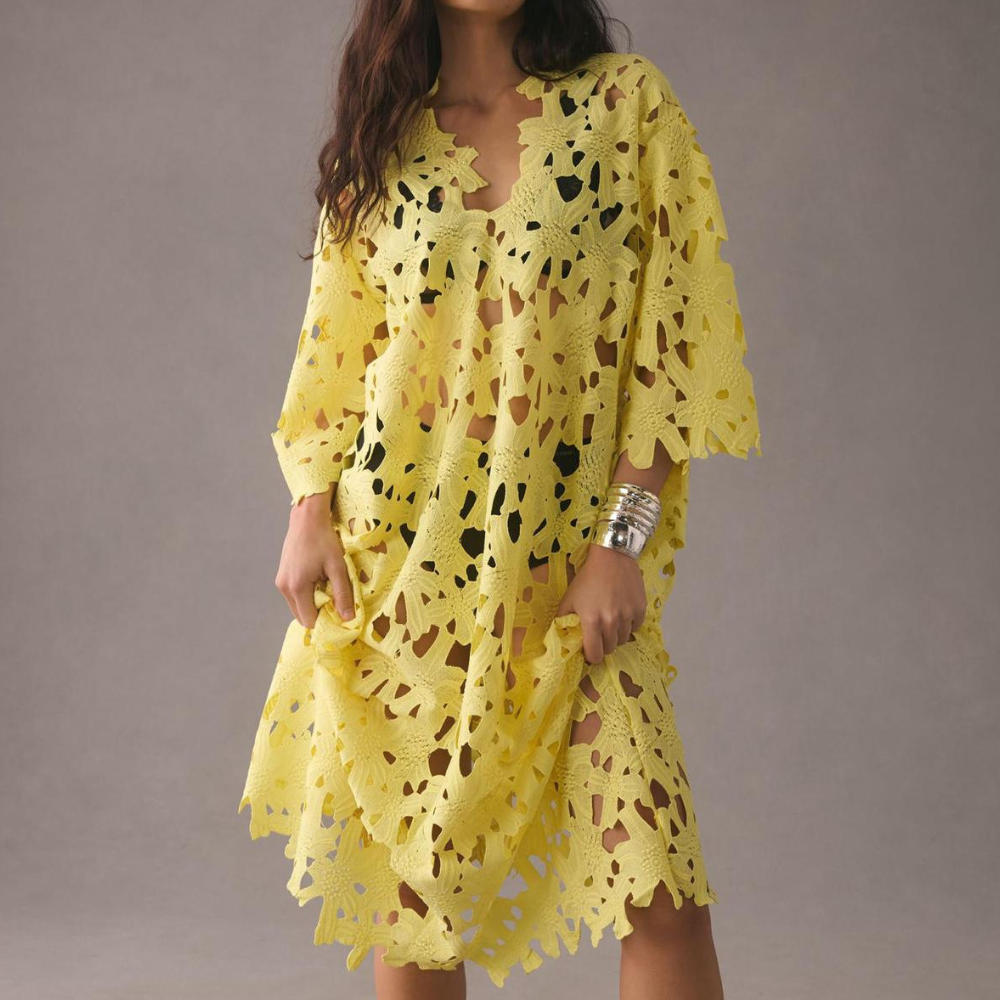 Chic Midi Dress with Embroidered Details - Isla-Yellow-XS-State of Style