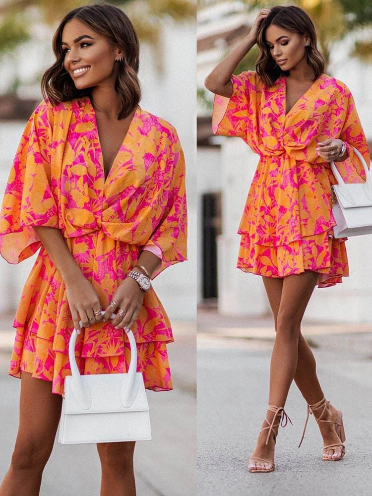 Chic Mini Dress | Elegant and Comfortable-Orange & Pink-S-State of Style