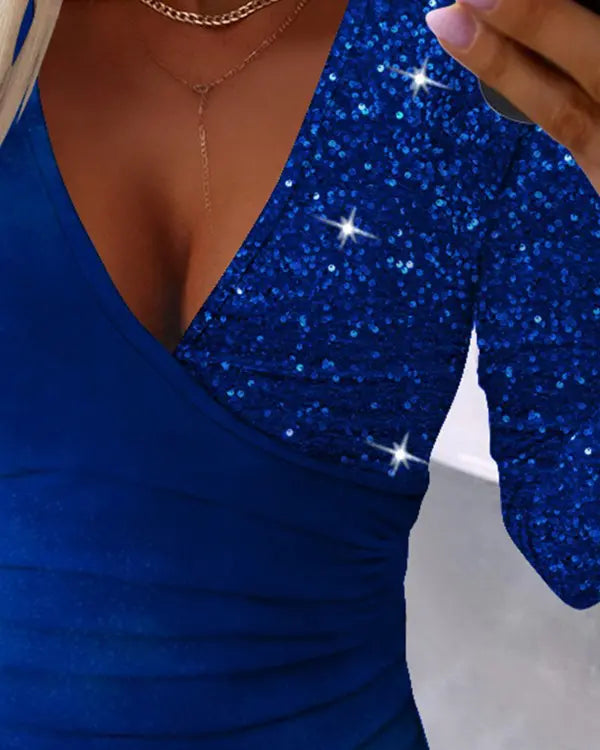 Chic Overlay Top with Sequins and Ruffles - Sabrina-Red-S-State of Style