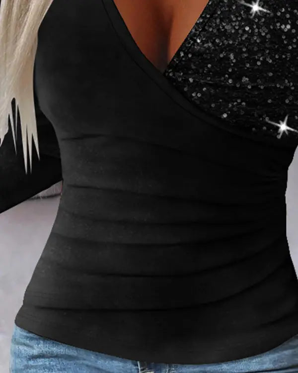 Chic Overlay Top with Sequins and Ruffles - Sabrina-Red-S-State of Style