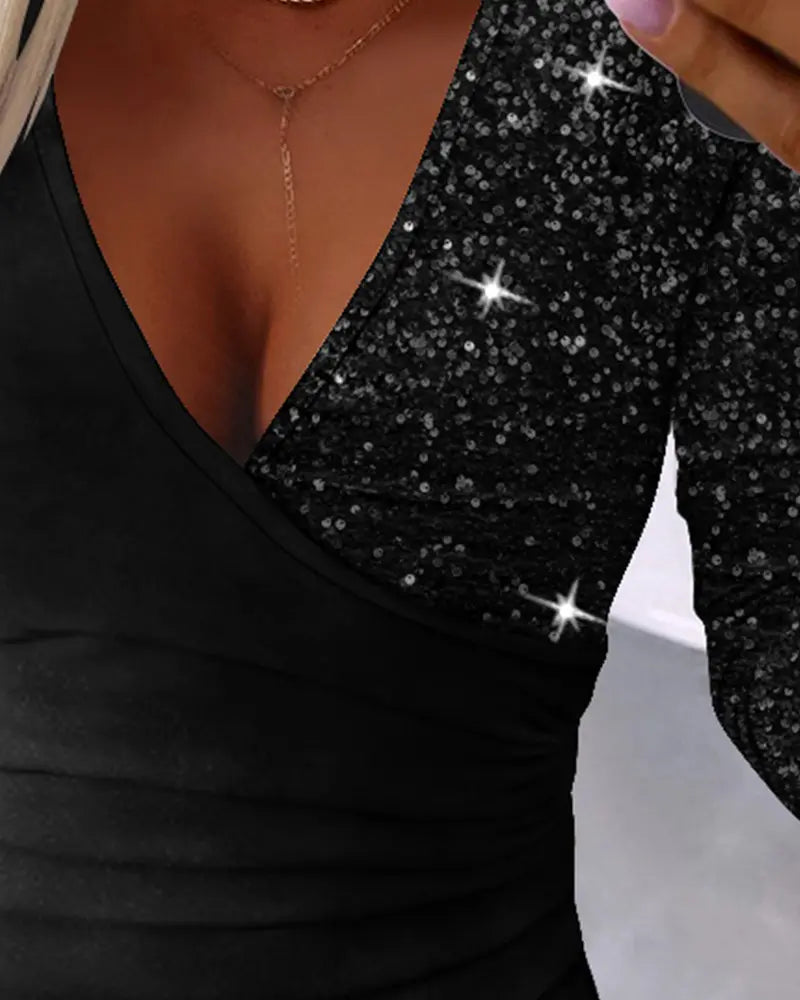 Chic Overlay Top with Sequins and Ruffles - Sabrina-Red-S-State of Style