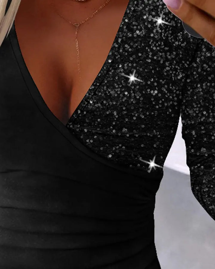 Chic Overlay Top with Sequins and Ruffles - Sabrina-Red-S-State of Style