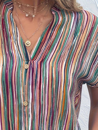 Chic Oversized Striped Button-Up Blouse-Purple-2XL-State of Style