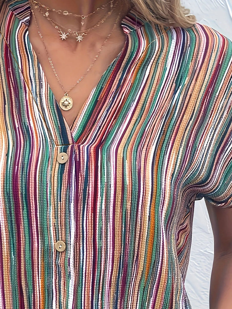 Chic Oversized Striped Button-Up Blouse-Purple-2XL-State of Style