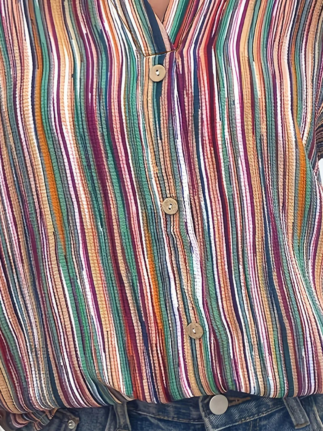 Chic Oversized Striped Button-Up Blouse-Purple-2XL-State of Style