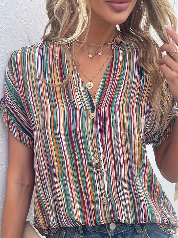 Chic Oversized Striped Button-Up Blouse-Purple-2XL-State of Style