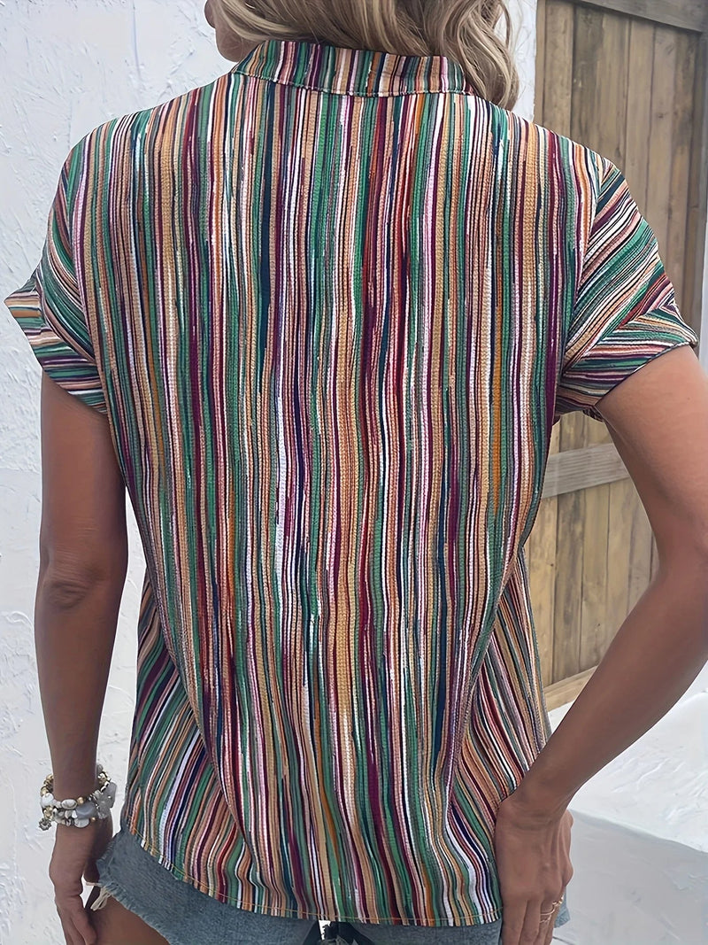 Chic Oversized Striped Button-Up Blouse-Purple-2XL-State of Style