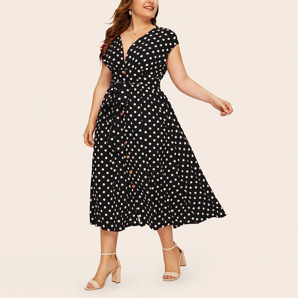 Chic Printed Midi Dress – Effortless Elegance & Comfort-Black-2XL-State of Style
