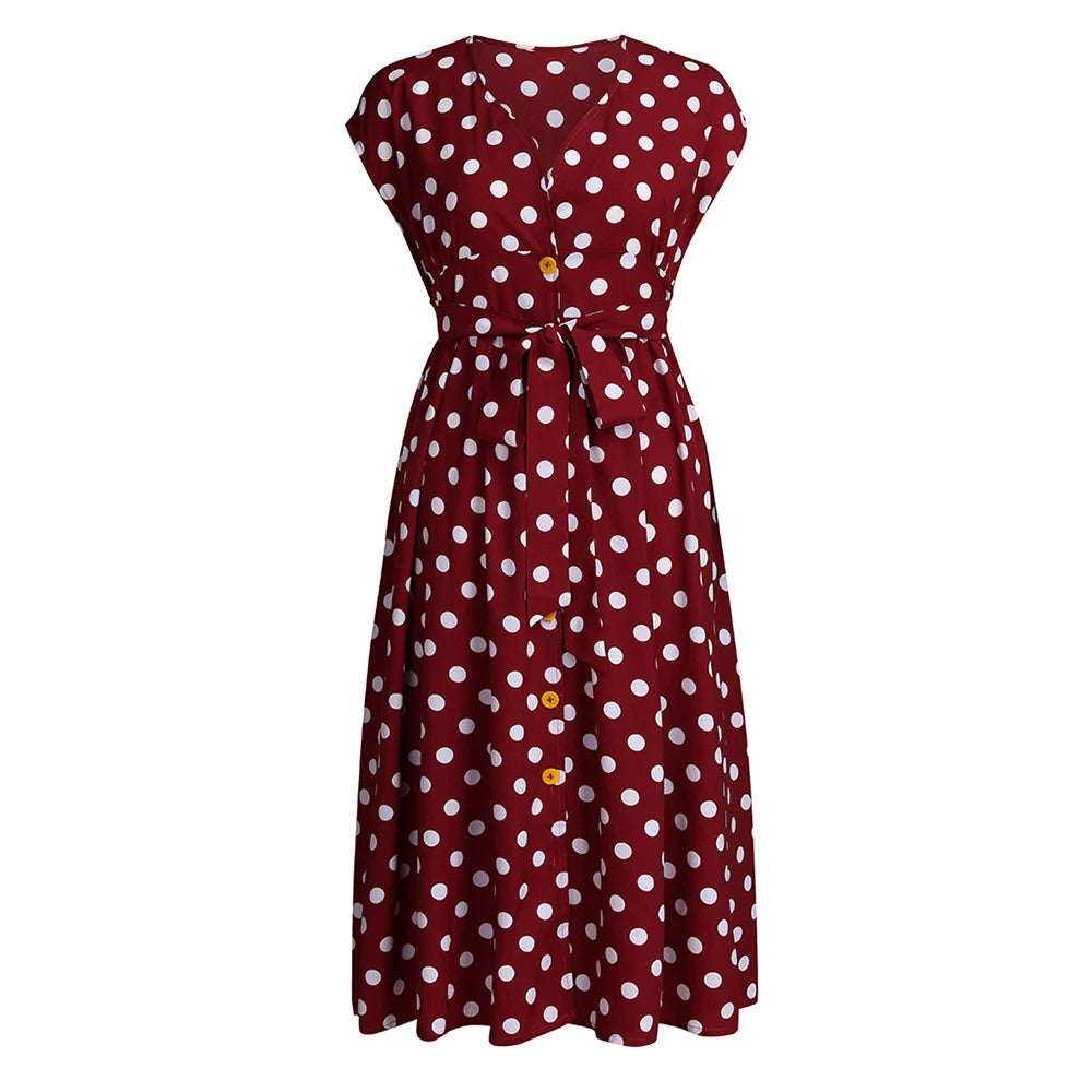 Chic Printed Midi Dress – Effortless Elegance & Comfort-Red-2XL-State of Style