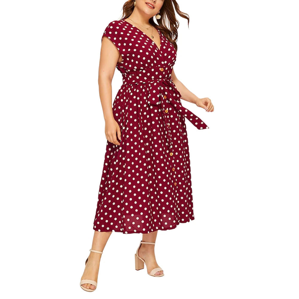 Chic Printed Midi Dress – Effortless Elegance & Comfort-Red-2XL-State of Style