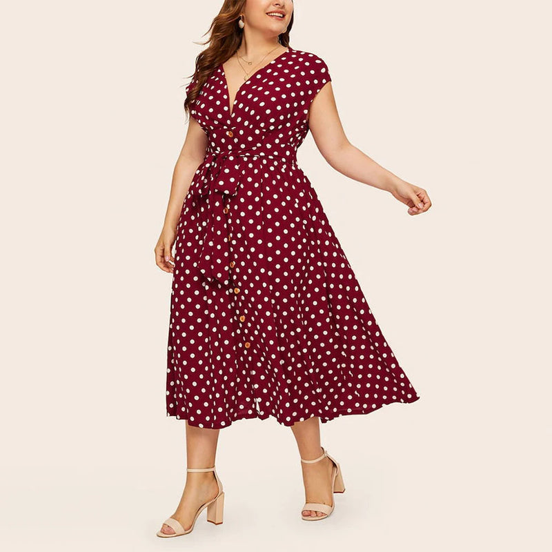Chic Printed Midi Dress – Effortless Elegance & Comfort-Red-2XL-State of Style