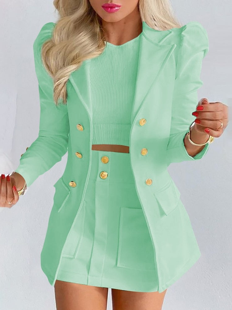 Chic Two-Piece Set | Blazer and Skirt | Elegant Office Wear-Light Green-S-State of Style
