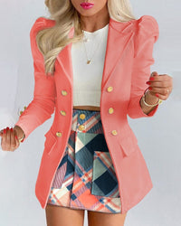 Chic Two-Piece Set | Blazer and Skirt | Elegant Office Wear-Pink-S-State of Style