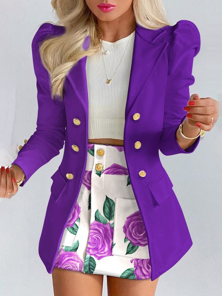 Chic Two-Piece Set | Blazer and Skirt | Elegant Office Wear-Purple-S-State of Style