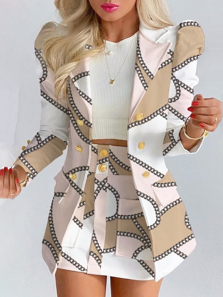 Chic Two-Piece Set | Blazer and Skirt | Elegant Office Wear-White Chain-S-State of Style