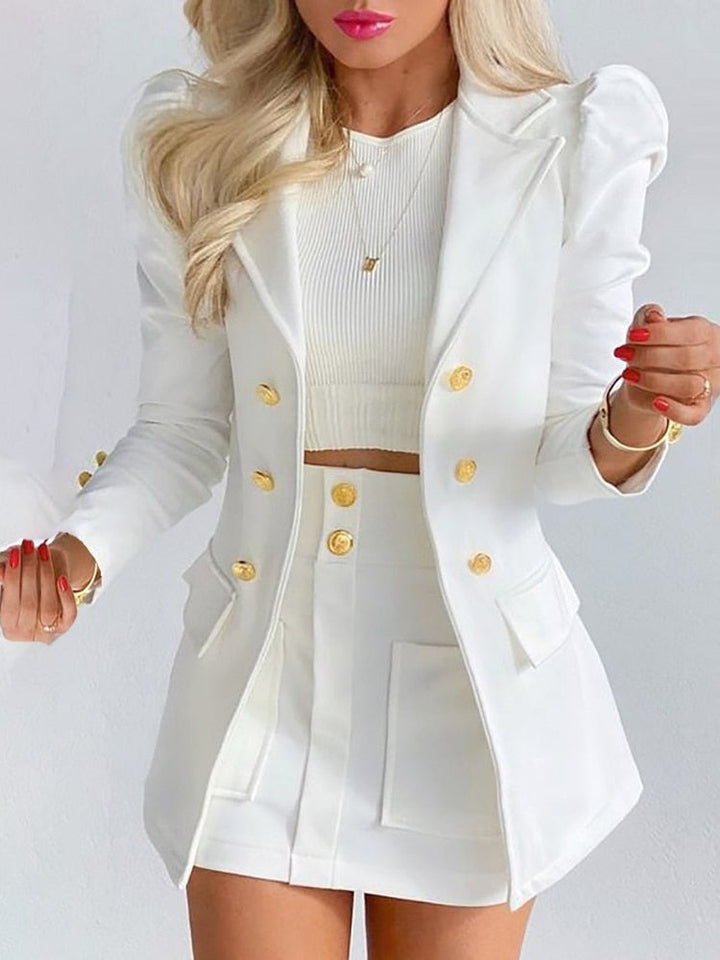 Chic Two-Piece Set | Blazer and Skirt | Elegant Office Wear-White-S-State of Style