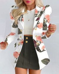 Chic Two-Piece Set | Blazer and Skirt | Elegant Office Wear-White/Black-S-State of Style