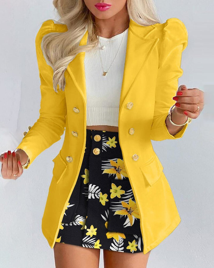 Chic Two-Piece Set | Blazer and Skirt | Elegant Office Wear-Yellow-S-State of Style