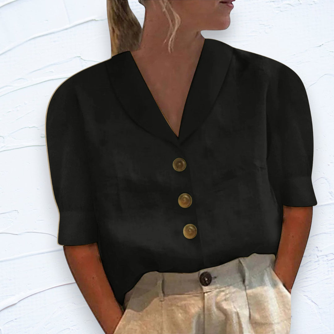 Chic Women's Blouse with Collar and Buttons - Vivienne-S-Black-State of Style