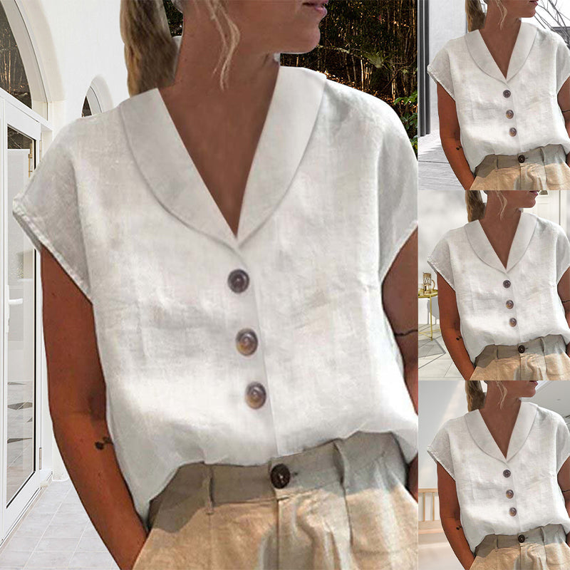 Chic Women's Blouse with Collar and Buttons - Vivienne-S-White (Short sleeves)-State of Style