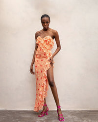 Chiffon Maxi Dress with Ruffles and Crossed Neckline – Elenna-Orange-S-State of Style