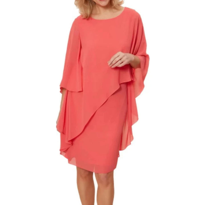 Chiffon Midi Dress with Batwing Sleeves in Plus Sizes-Red-3XL-State of Style