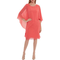 Chiffon Midi Dress with Batwing Sleeves in Plus Sizes-Red-3XL-State of Style