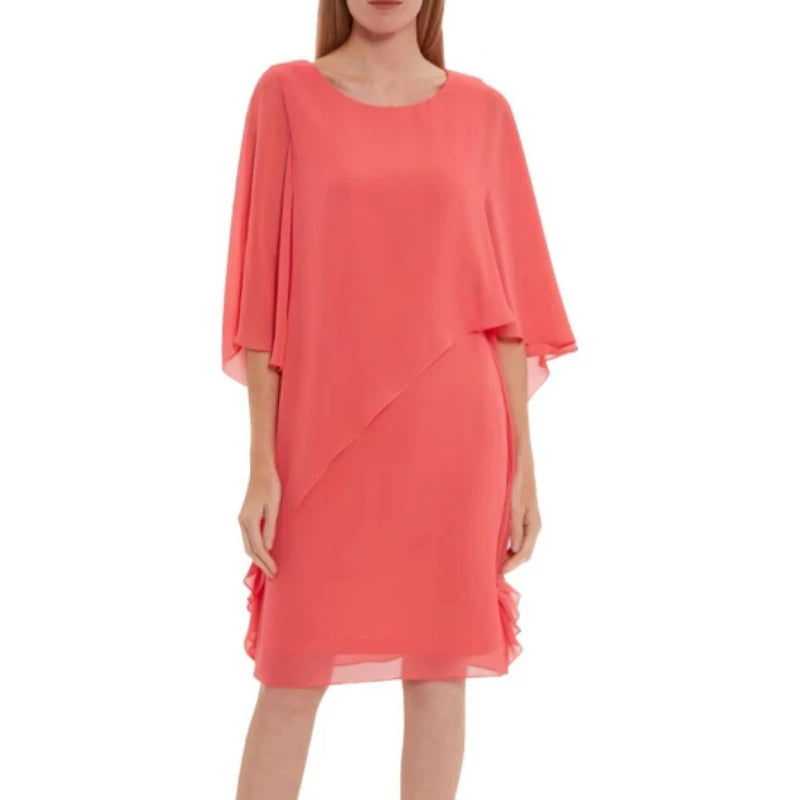 Chiffon Midi Dress with Batwing Sleeves in Plus Sizes-Red-3XL-State of Style