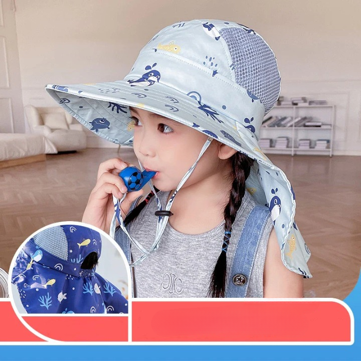 CHILDREN'S SUN HAT WITH UPF 50+ - WIDE BRIM AND ADJUSTABLE CHIN STRAP-Light blue-State of Style
