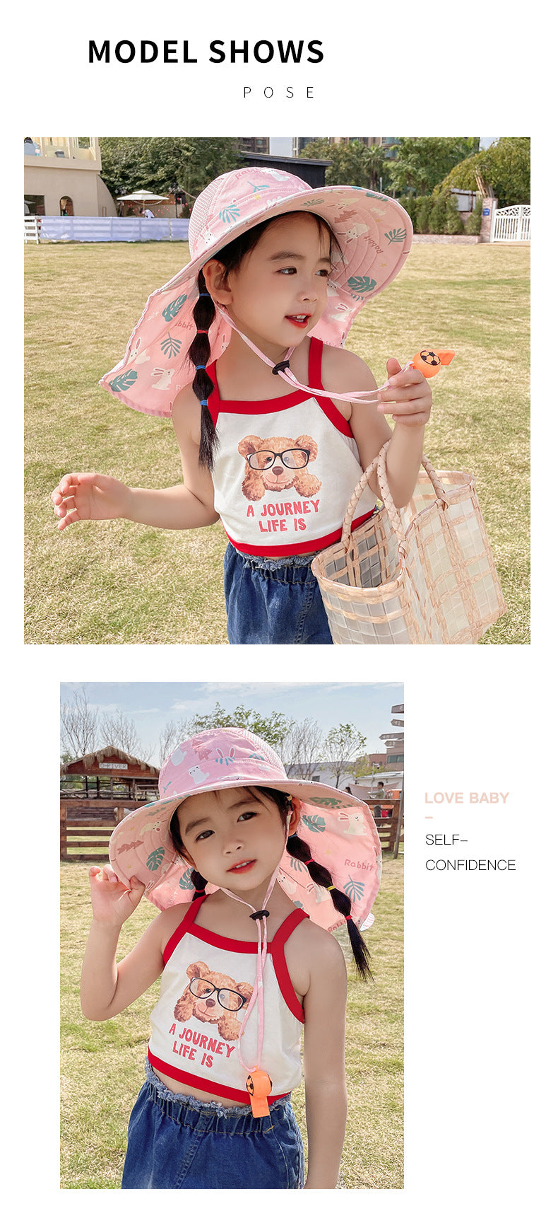 CHILDREN'S SUN HAT WITH UPF 50+ - WIDE BRIM AND ADJUSTABLE CHIN STRAP-Pink-State of Style