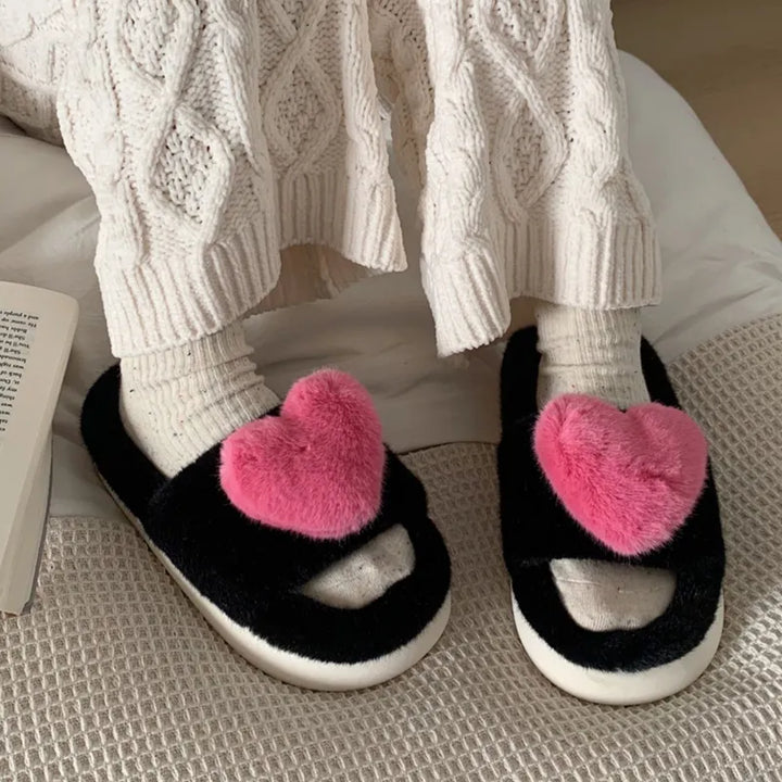 Chloe Heart Slippers | Fluffy and Warm-Black-5.0-6.0-State of Style