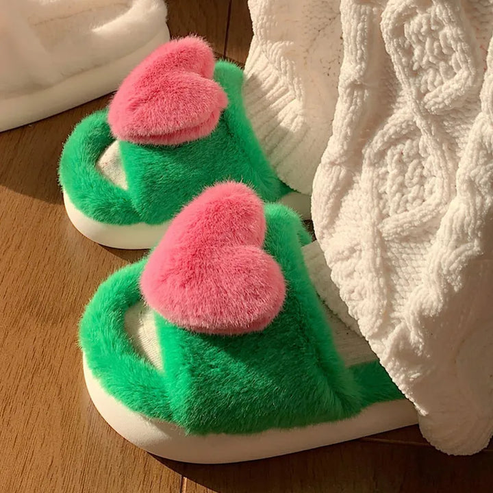 Chloe Heart Slippers | Fluffy and Warm-Green-5.0-6.0-State of Style