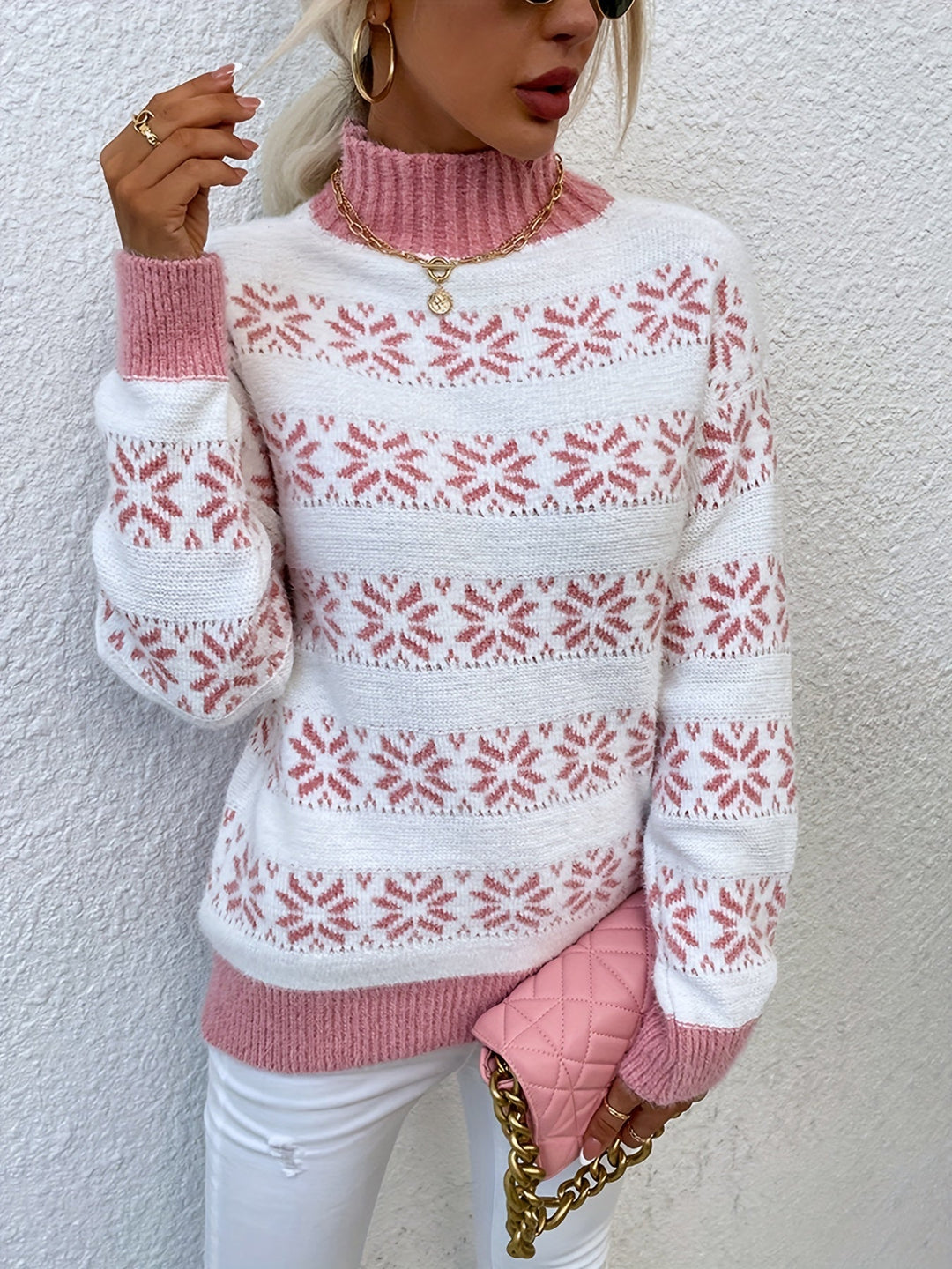 Christmas Pattern Sweater - Holly-Pink-S-State of Style