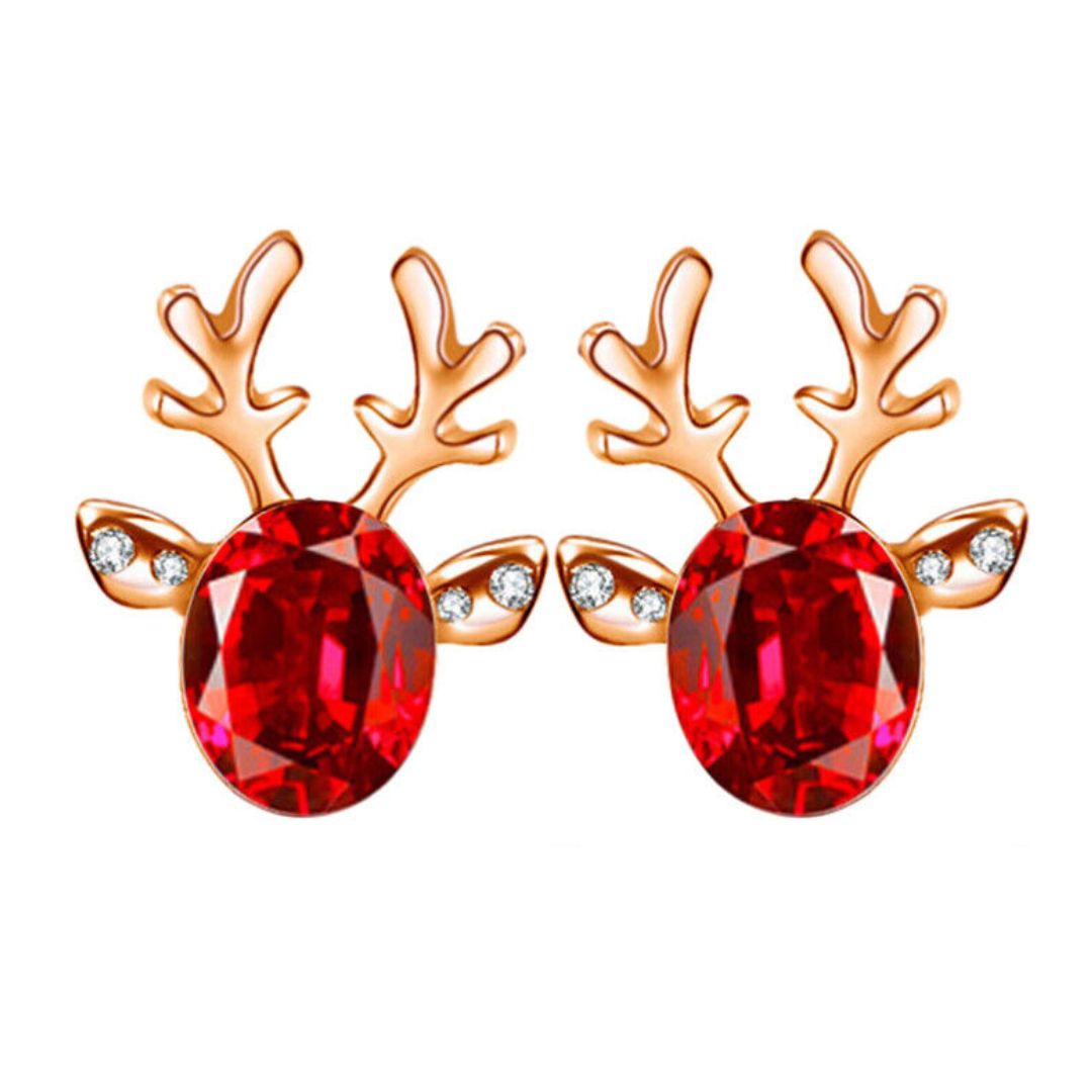 Christmas Reindeer Stud Earrings | Festive Women's Jewellery-RED GOLD-State of Style