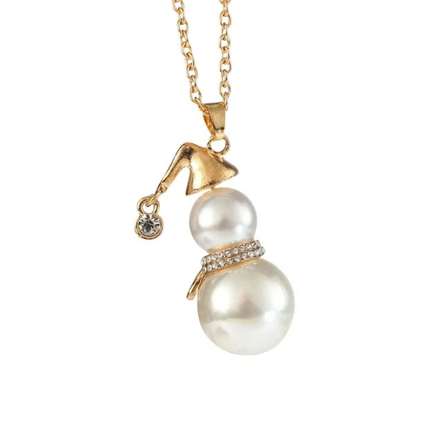 CHRISTMAS SNOWMAN PEARL NECKLACE | Festive Women's Jewellery | Holiday Cheer-GOLD-State of Style