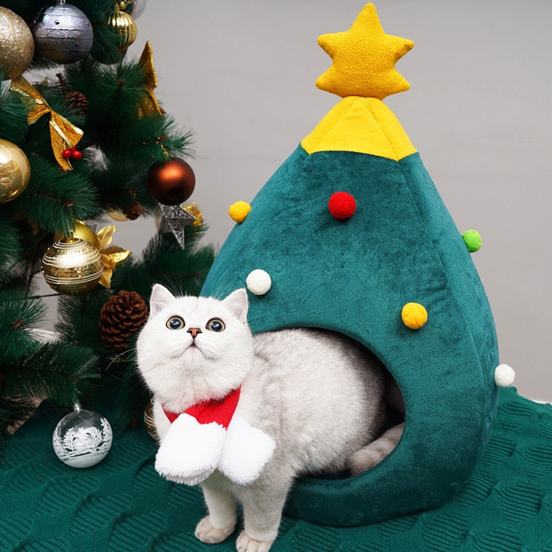 Christmas Tree Cat Bed - FestivePurr-M-State of Style