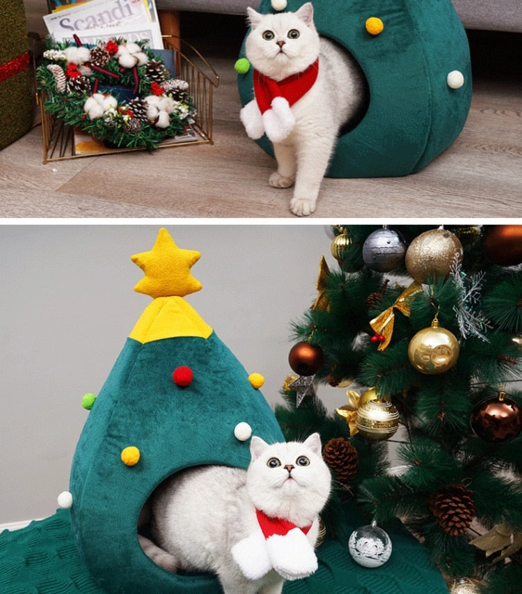 Christmas Tree Cat Bed - FestivePurr-M-State of Style