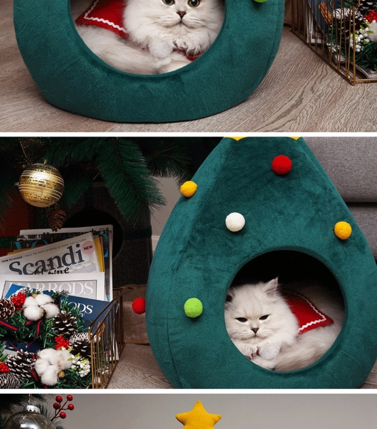 Christmas Tree Cat Bed - FestivePurr-M-State of Style