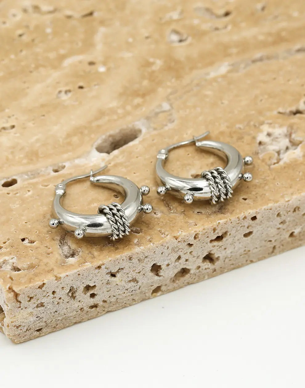 Chunky Bali-Style Earrings-Silver-State of Style