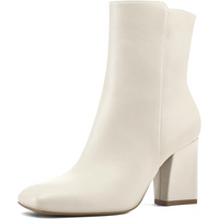 Chunky Block Heel Ankle Boots - Jamie-Cream PU-3-State of Style