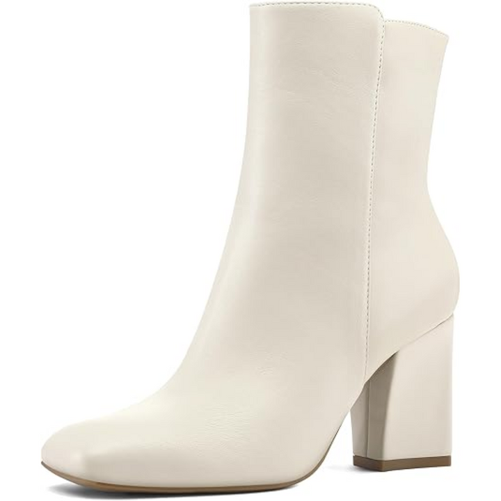 Chunky Block Heel Ankle Boots - Jamie-Cream PU-3-State of Style