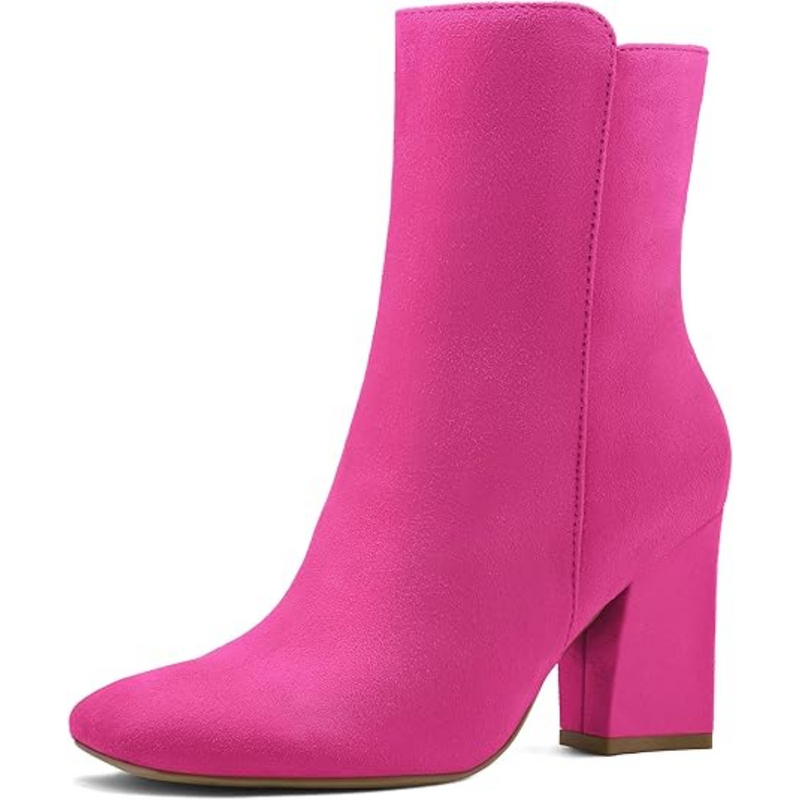 Chunky Block Heel Ankle Boots - Jamie-Pink-3-State of Style