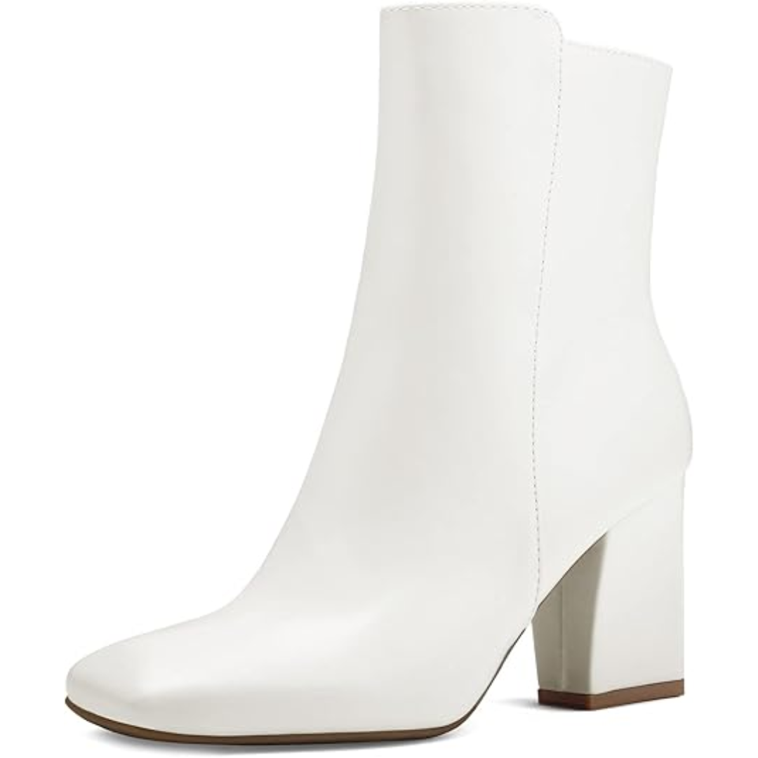 Chunky Block Heel Ankle Boots - Jamie-White PU-3-State of Style