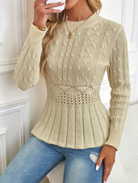 Chunky Cable Knit Sweater with Round Neck - Elena-Apricot-S-State of Style