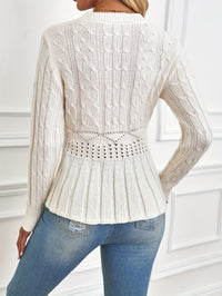 Chunky Cable Knit Sweater with Round Neck - Elena-Beige-S-State of Style