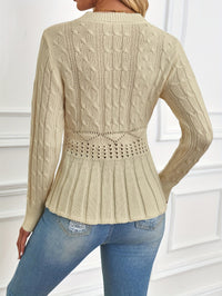 Chunky Cable Knit Sweater with Round Neck - Elena-Beige-S-State of Style
