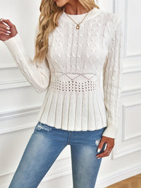Chunky Cable Knit Sweater with Round Neck - Elena-Beige-S-State of Style