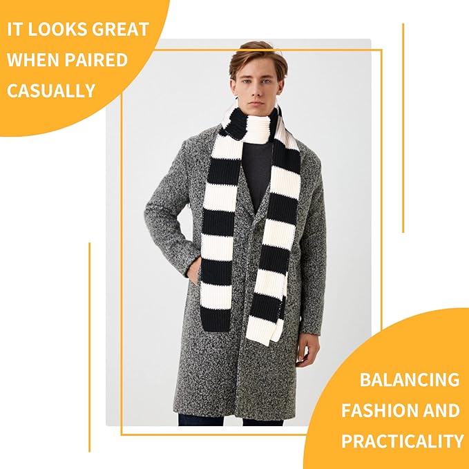 Chunky Knitted Striped Men's Scarf - Chris-Black/Grey-State of Style
